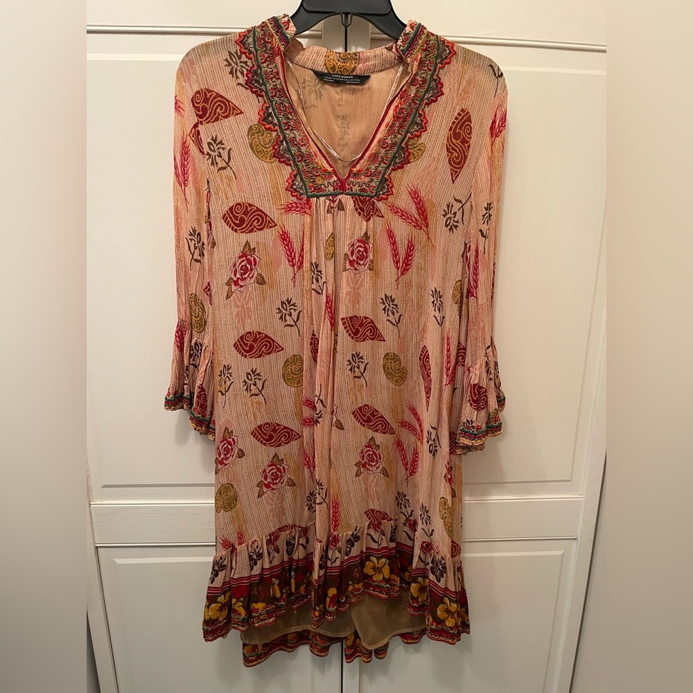 Zara Embroidered Beige and Red Dress